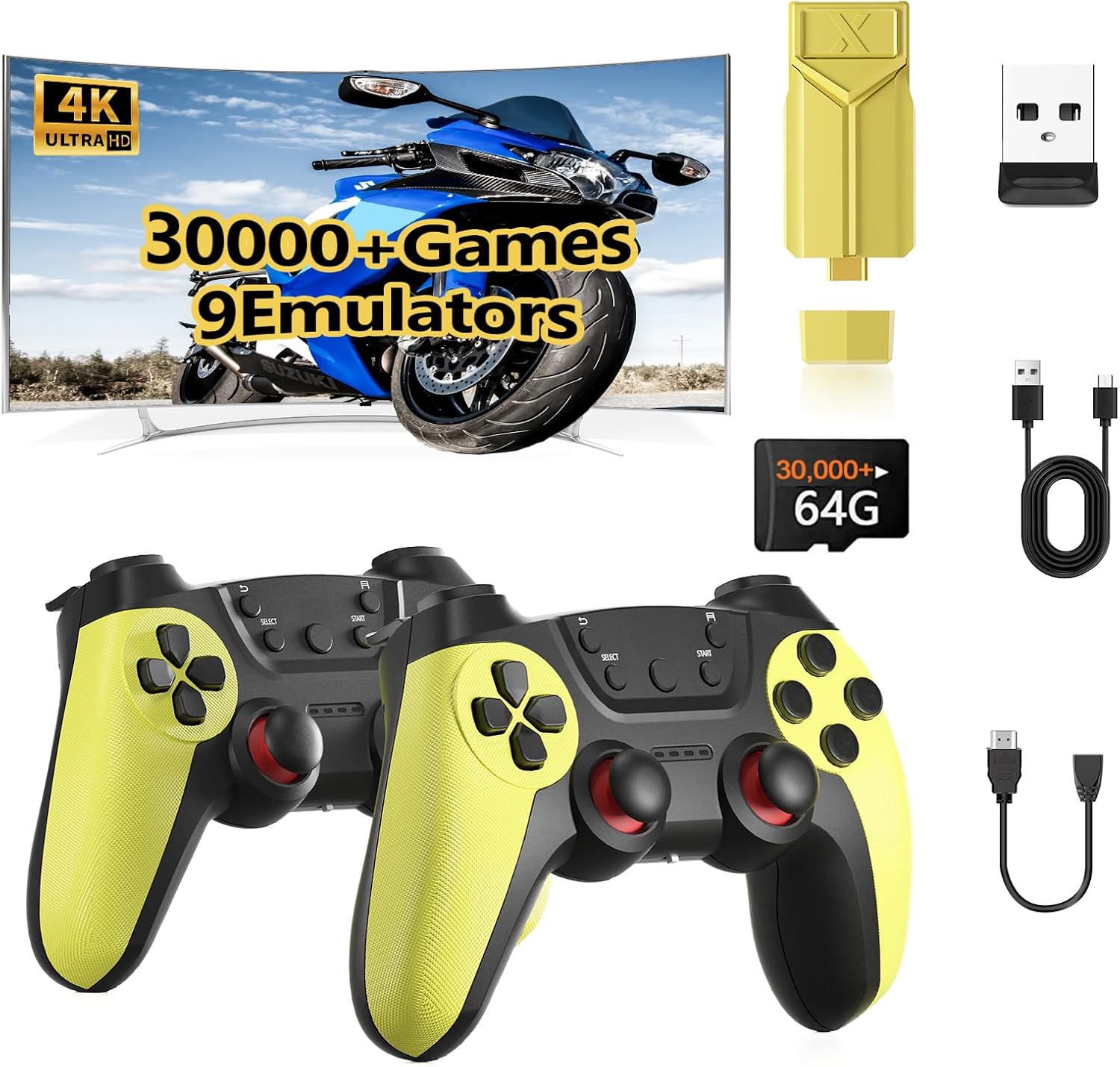 30000+ Retro Gaming Console,Wireless Retro Game Stick, ,Revisit Classic Retro Play Plug and Play Video Game Stick,HD HDMI TV Game Stick,Premium Competitive Dual Controllers Yellow 30000+ Retro Gaming Console,Wireless Retro Game Stick, ,Revisit Classic Retro Play Plug and Play Video Game Stick,HD HDMI TV Game Stick,Premium Competitive Dual Controllers Yellow