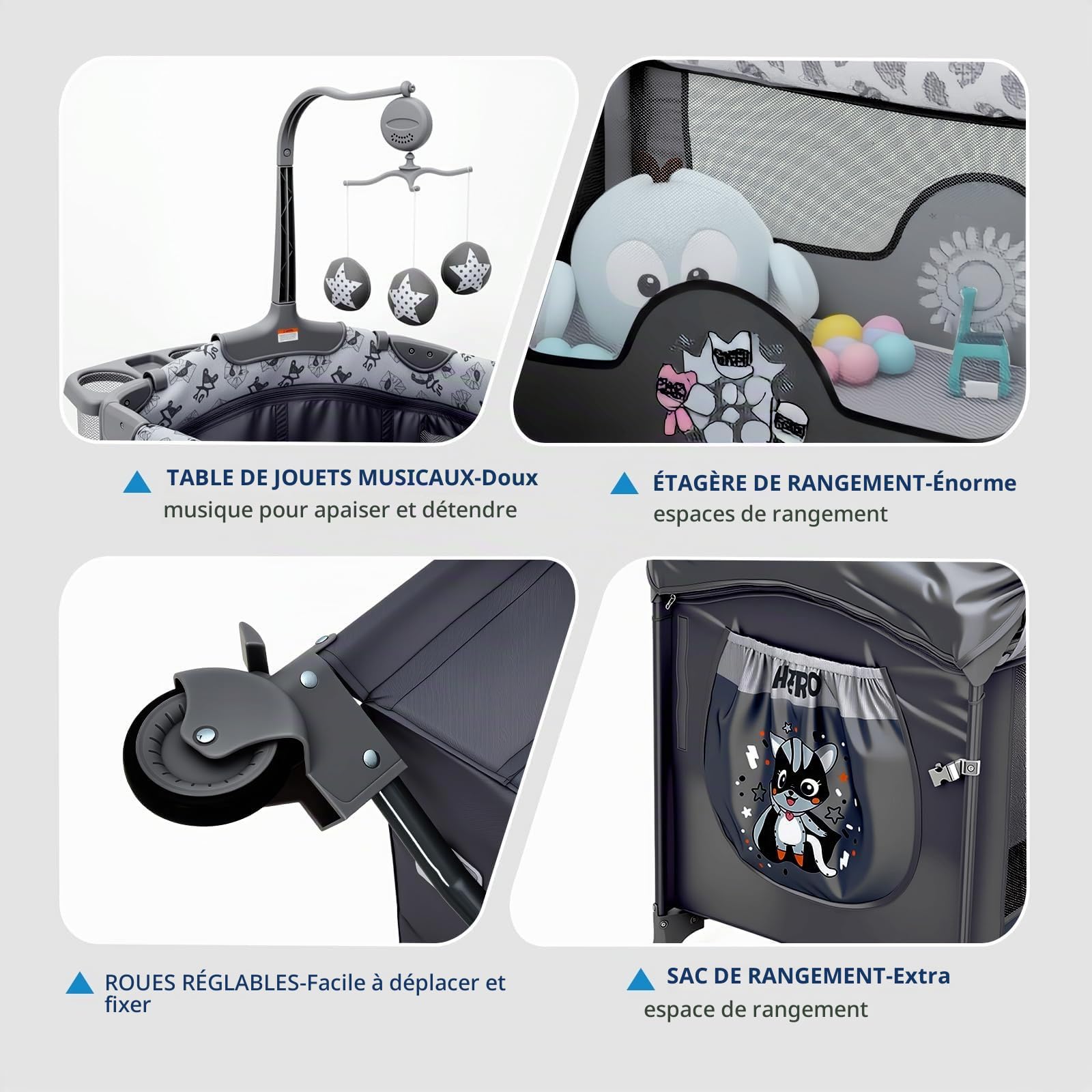 5 en 1 Lit Bébé Pliable,Réglables en Hauteur, Aucune Installation Nécessaire,Jouets,Table à Langer, Super Forte Charge Porteuse, Facile à Voyager, Moustiquaire, De La Naissance à La Petite Enfance