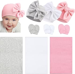 Newborn Receiving Blankets Cotton Warm Sleepsack with Mittens&Bow Hats Hospital Baby Swaddling