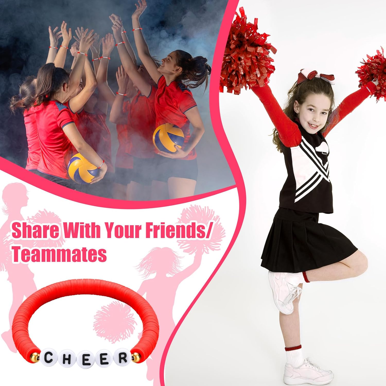 Landical 24 Pcs Cheerleader Gifts Stackable Clay Bead Cheer Bracelets Friendship Bracelets Senior Night Cheer Gifts for Girls(Red) - Image 7