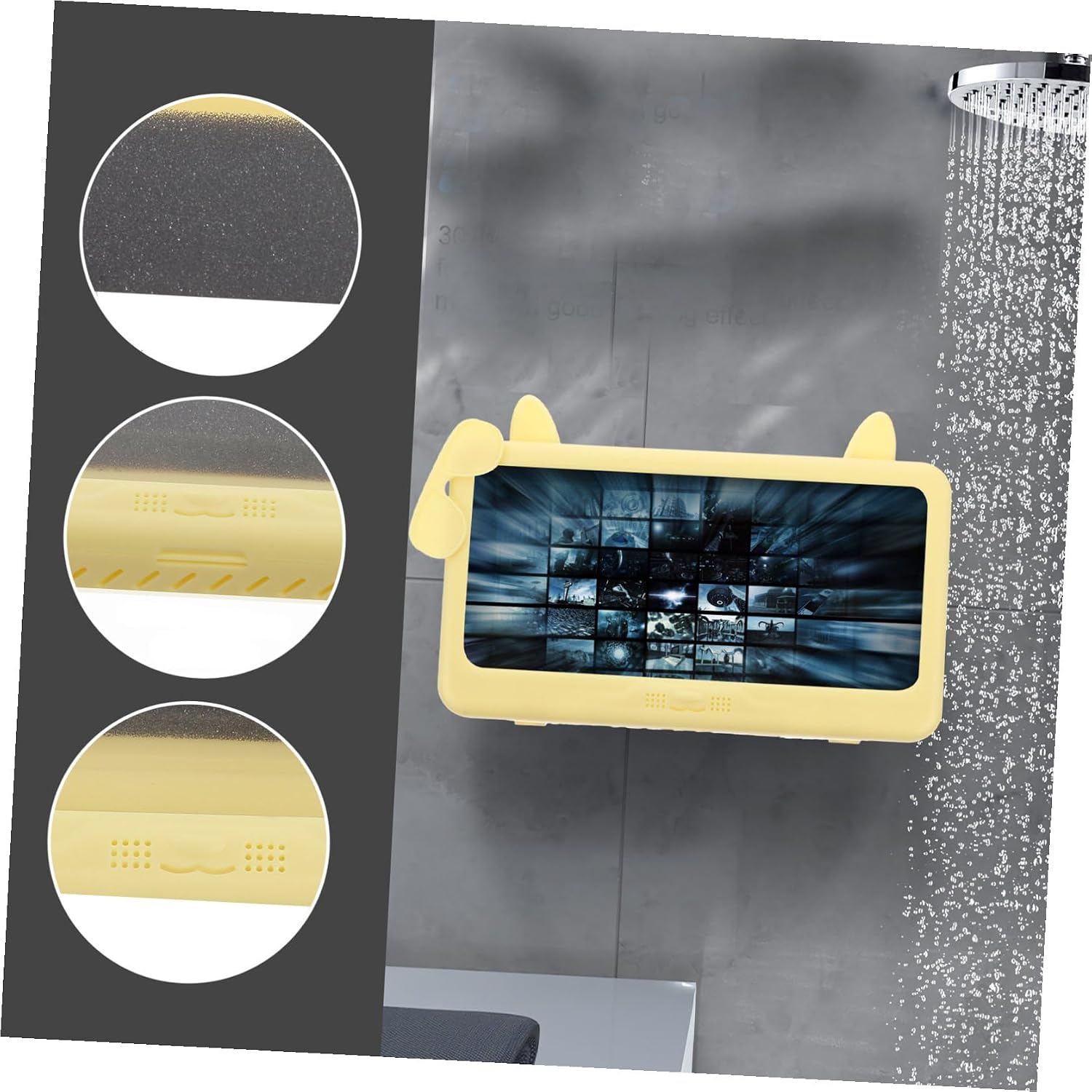 KOMBIUDA Waterproof Wall Mounted Phone Case with Rotatable Touchscreen Handsfree Bathroom Phone Holder Storage Box for Shower Use image 4