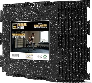 Rubber King 10 Piece Interlocking Tiles 19" x 19" x 6mm - 100% Recycled Rubber Gym Floor Tiles, Exercise Mat for Home Gym, Anti-Slip Low-Odor Interlocking Puzzle Floor Tiles - 23.5sq ft