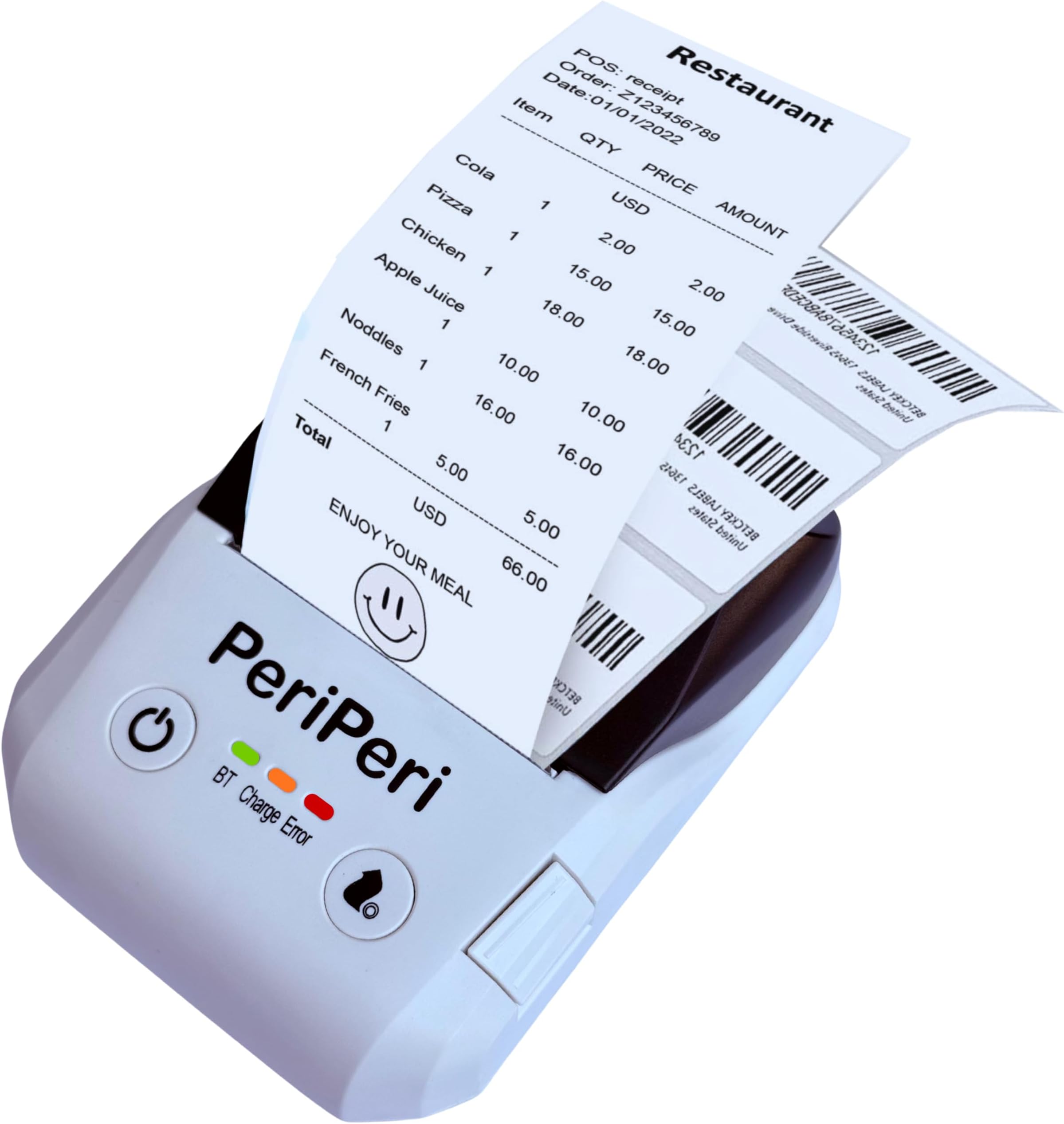 PeriPeri BT-58L 2-in-1 2 Inch (58mm) Thermal Label & Receipt Printer, Inkless USB + Bluetooth Portable Rechargeable Printer with 2600mAh Battery, iOS/Android/Windows, 1 Year Warranty