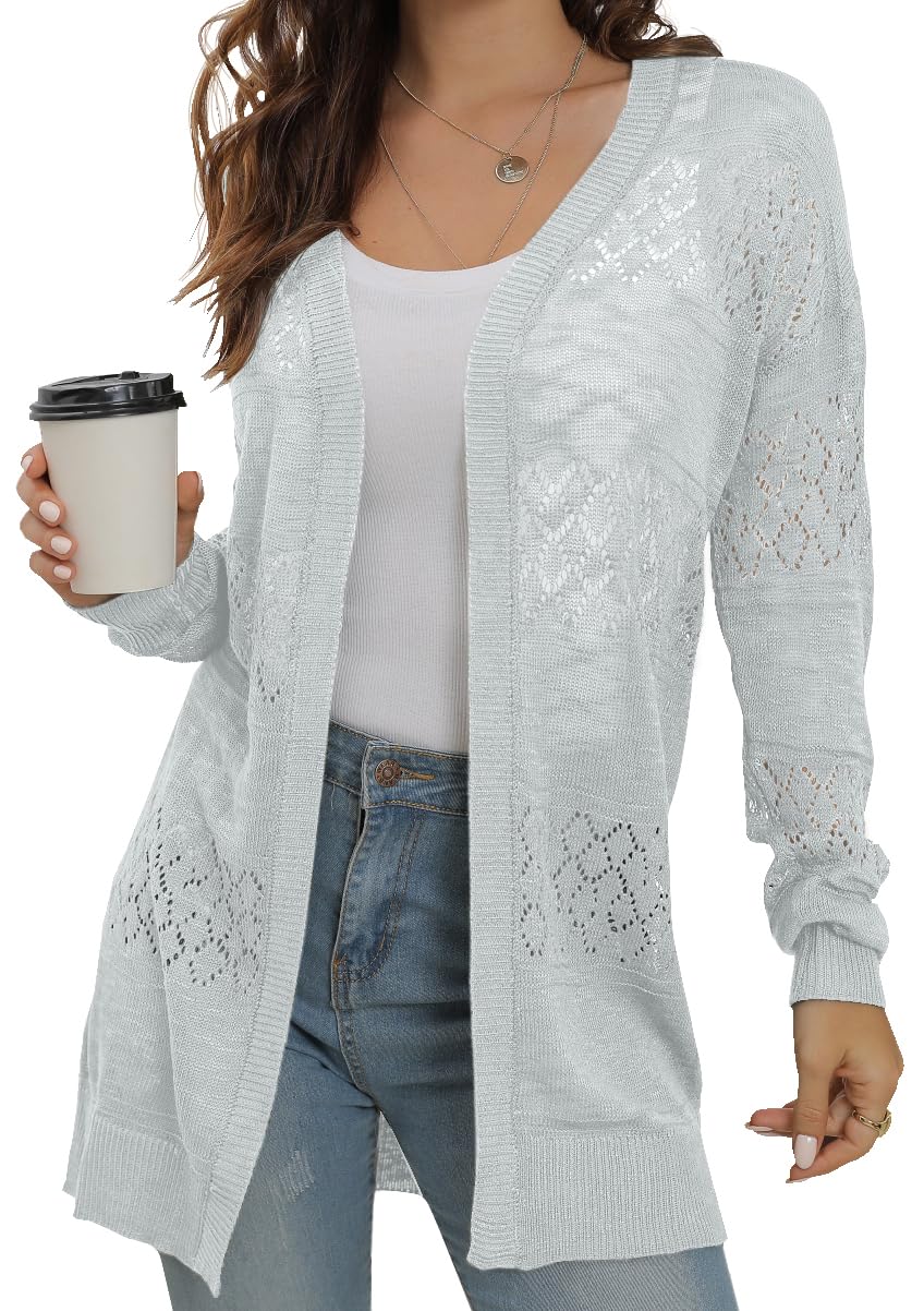 GRECERELLE Lightweight Cardigan Sweaters for Women Crochet Knit Open Front Long Sleeve Loose Casual Boho Summer Beach Coverup