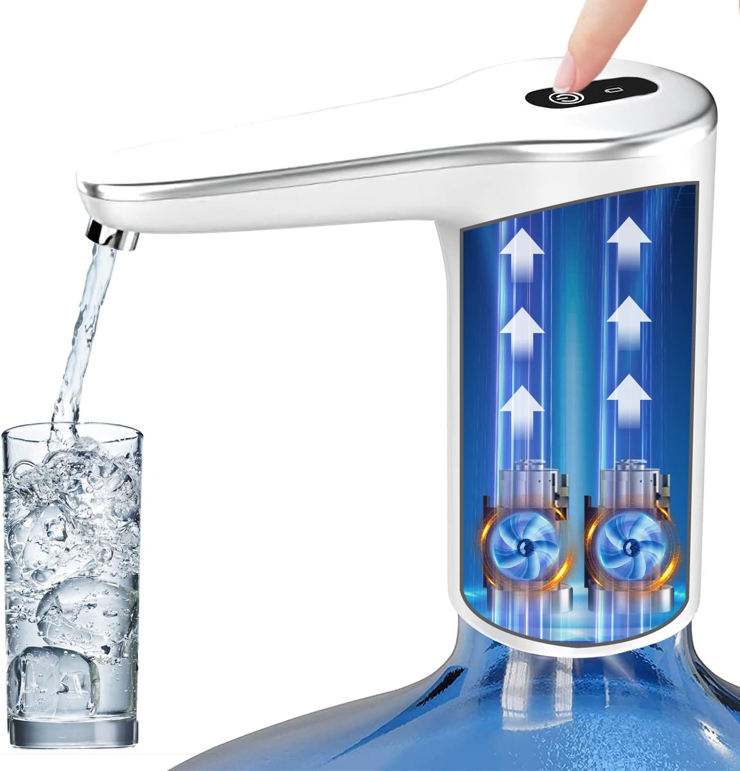 Water Bottle Pump for 5 Gallon Water Bottle Dispenser, Cold Water Dispenser Pump,USB Charging Automatic Drinking Water Pump,Water Bottle Switch for Universal Bottles-Silver