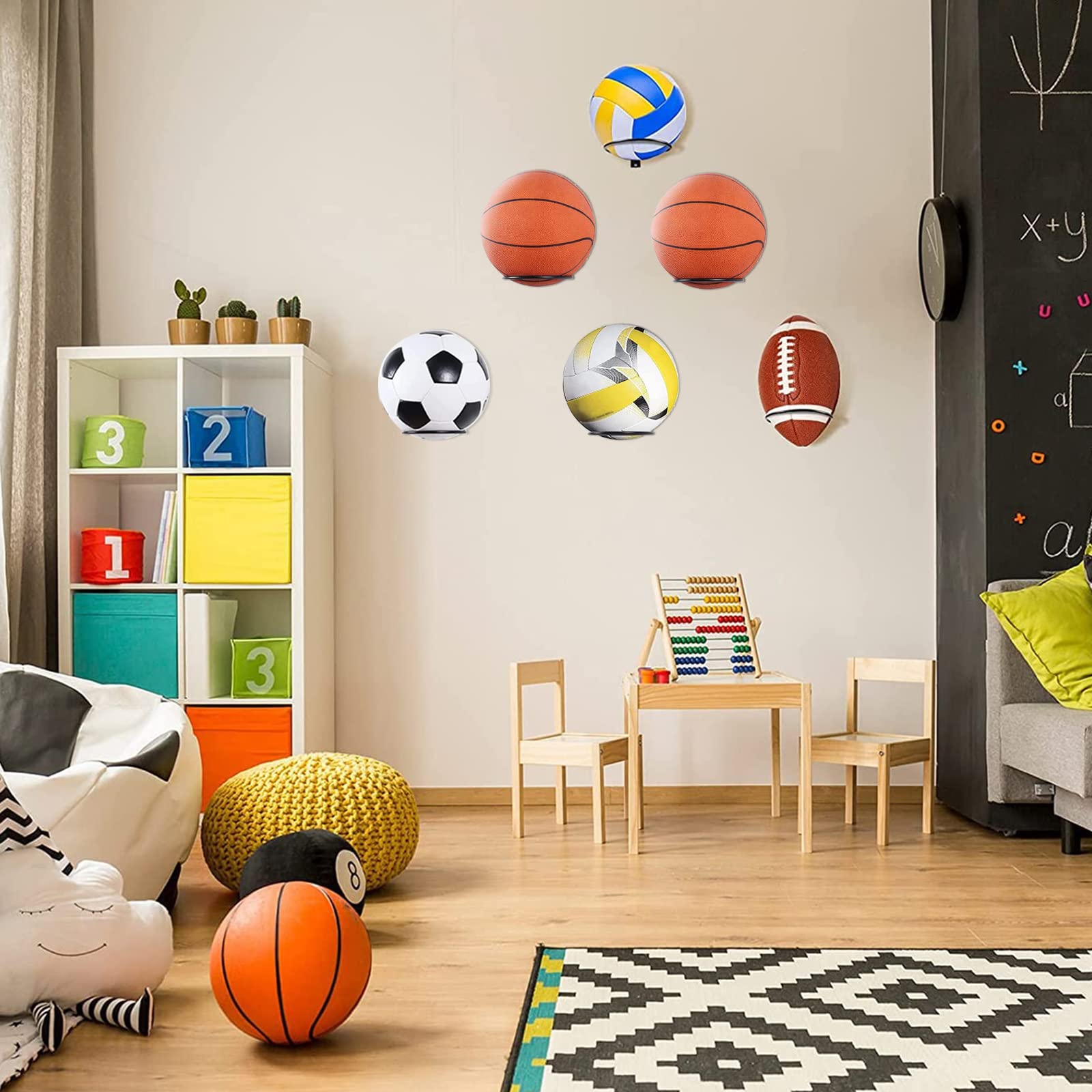 6 Piezas Soporte de Pared para Balones de Exhibición,Universal Soporte de Pelota de Metal,Soporte de Pared de Bola Montada,Soportes de Almacenamiento de Pelotas para Baloncesto,Rugby,Voleibol,Fútbol