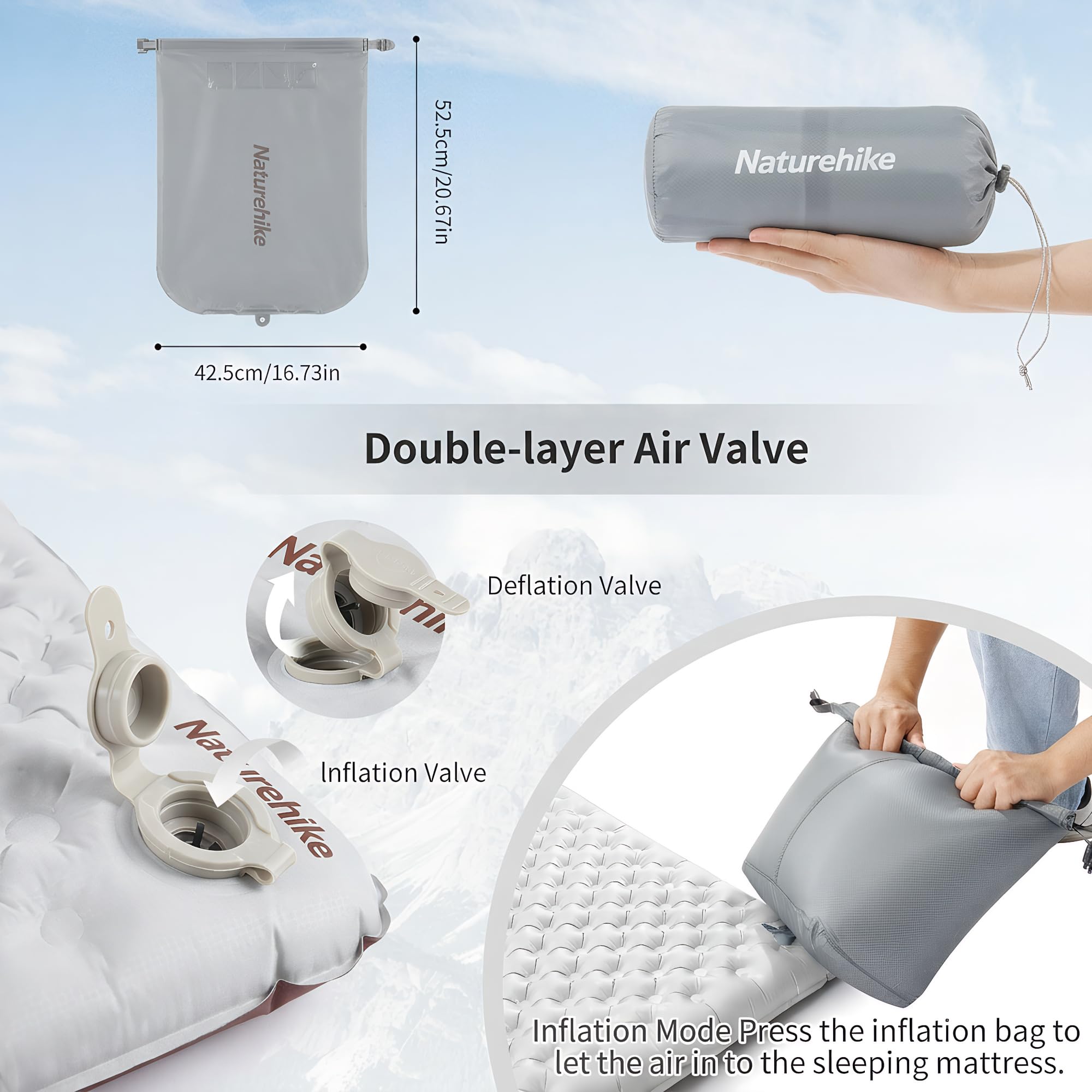 Naturehike Colchoneta autoinflable ultraligera, esterilla de camping hinchable 3,5R, duradera, portátil, colchón de aire para dormir individual para trekking, senderismo, montañismo, mochilero