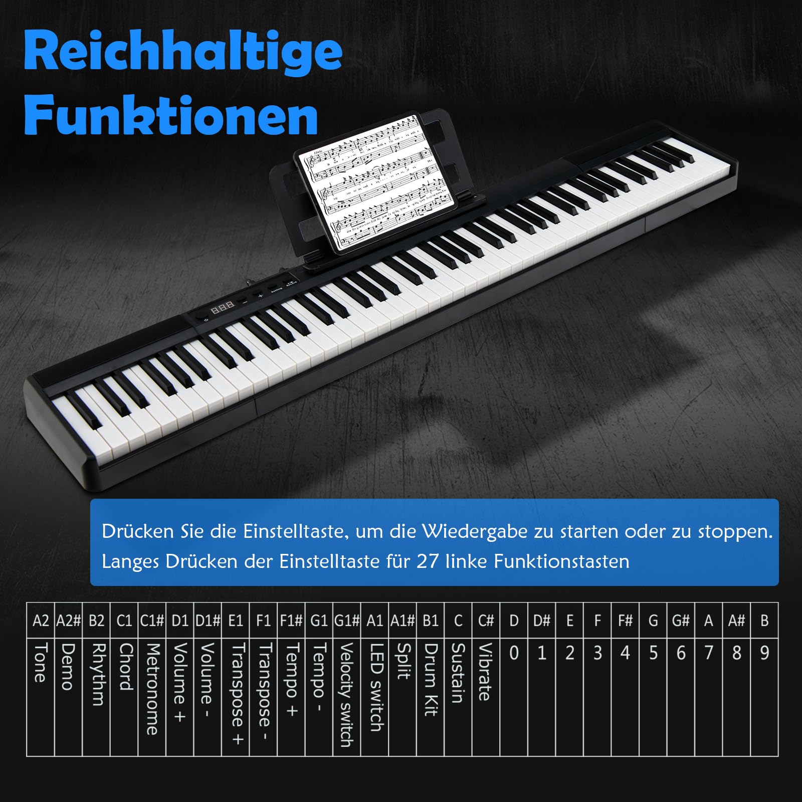 GOPLUS Pianino cyfrowe z 88 klawiszami, keyboard w pełnym rozmiarze, przenośne pianino elektryczne z torbą, pedał mocujący, funkcja dzielenia, Bluetooth i tryb nauczania, idealne dla dzieci i