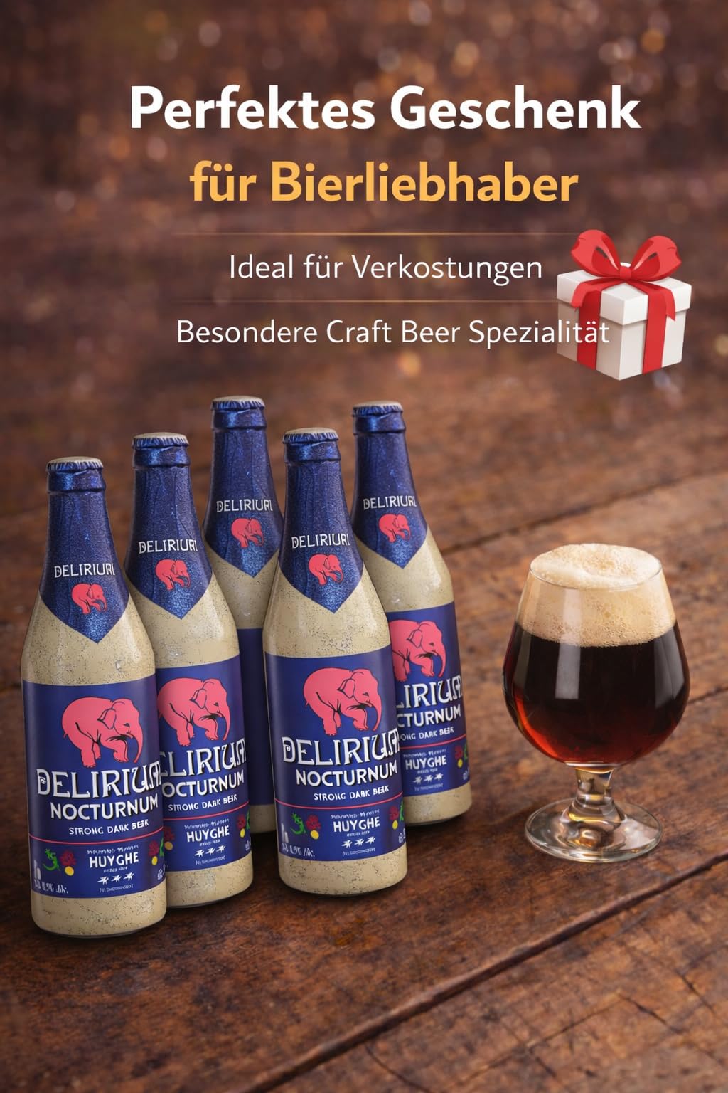 Delirium Nocturnum Belgisches Starkbier 8,5% – Dunkles Strong Dark Ale 6×0,33l Flaschen | Brouwerij Huyghe Premium Craft Beer mit Karamell-, Schokoladen- & Gewürznoten | Intensives Gourmet Bier