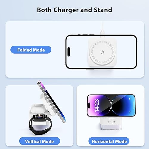 Miniatura 6 de Cargador inalámbrico 3 en 1, estación de carga magnética, cubo, base de carga plegable de Apple de 15 W, estación de carga con lámpara de luz
