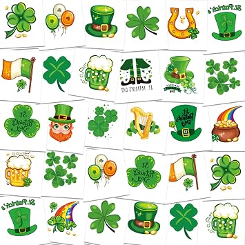 60 Pack St. Patricks Day Temporary Tattoo Big Sheet Shamrock Tattoos St. Patricks Day Accessories Kids Party Favors Saint Patricks Day Temporary Tattoos for Kids Adults