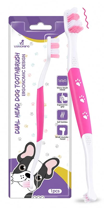 Escova de Dentes para Cães de Médio e Grande Porte com Cabeça Dupla, VVHOMIFE, Pink, 1 Unidade