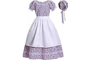 Kids Colonial Costume Girls: Floral Pioneer Prairie Costume