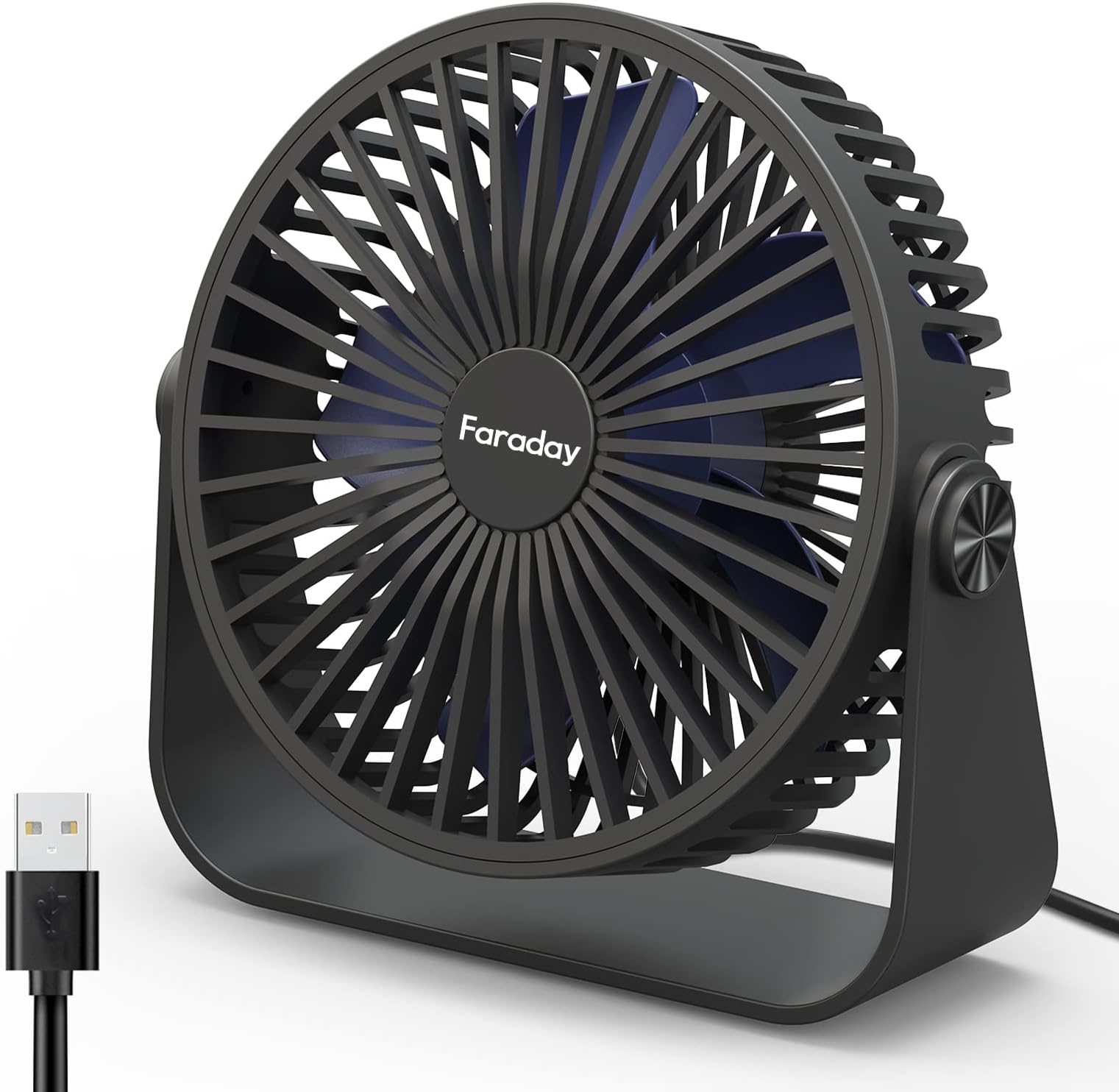 FARADAY USB Desk Fans 5 Inches Portable Table Fans 360° Head Rotation Small Personal Desktop Fan for Home Office, 3 Speeds, Black