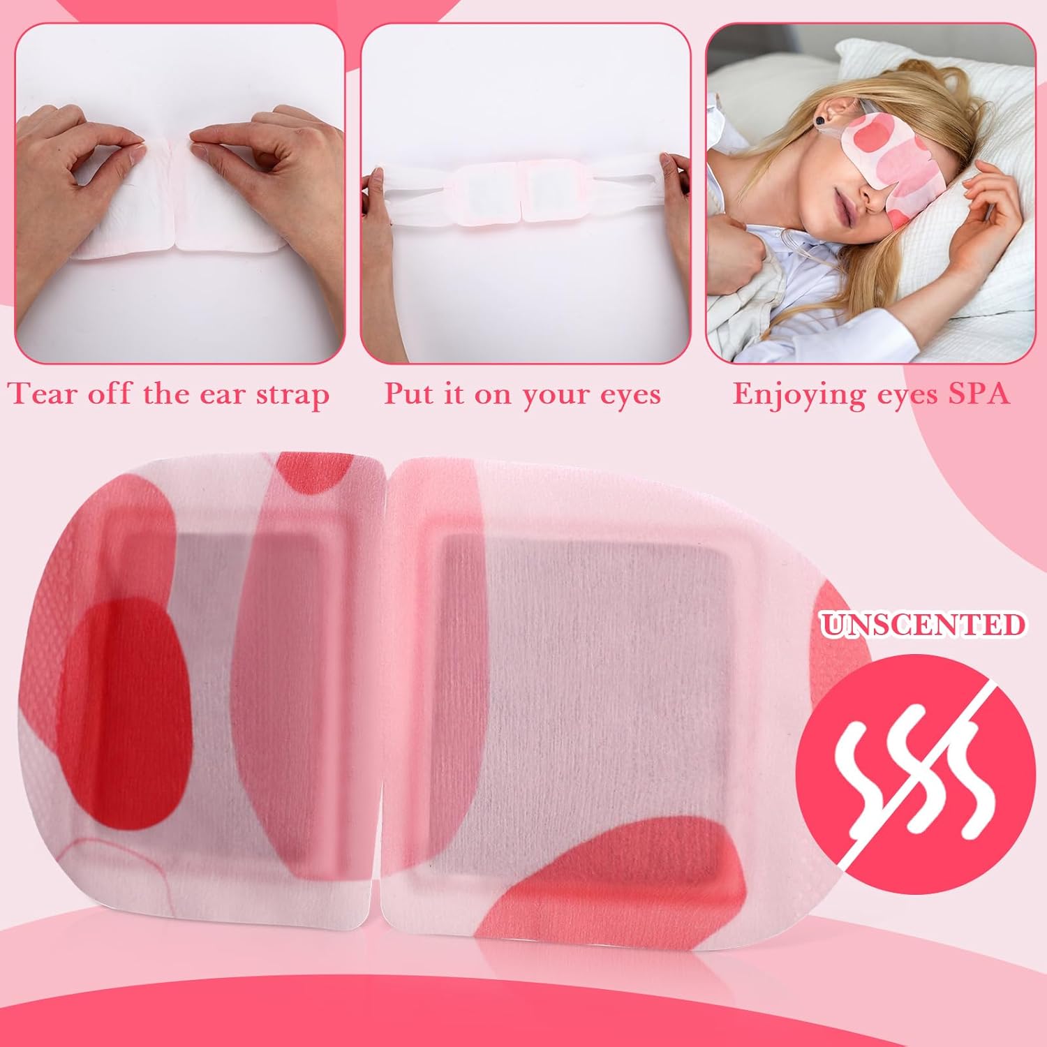 100 Pcs Self Heated Steam Eye Masks Disposable Self Heating Eye Mask Bulk Steam Mask Warm Compress Gifts for Home Office Travel Warm Sleep Supplies (Pink)