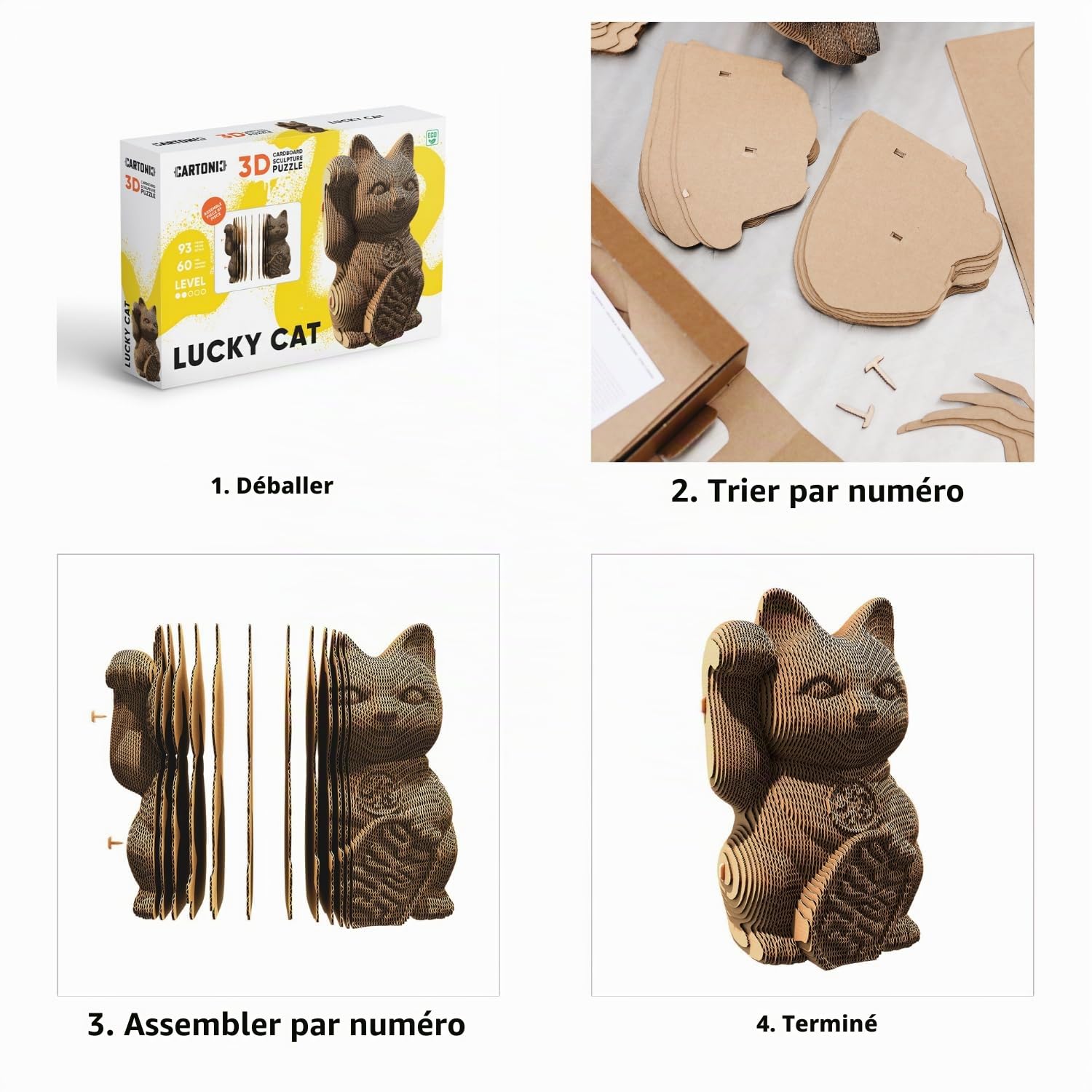 Chat Maneki Neko Puzzle 3D en Carton – Maquette à Monter | 93 Pièces, 19 × 12 × 10 cm – Kit Sculpture DIY à Peindre, Matériaux Recyclés, Ados & Adultes, Idée Cadeau Déco
