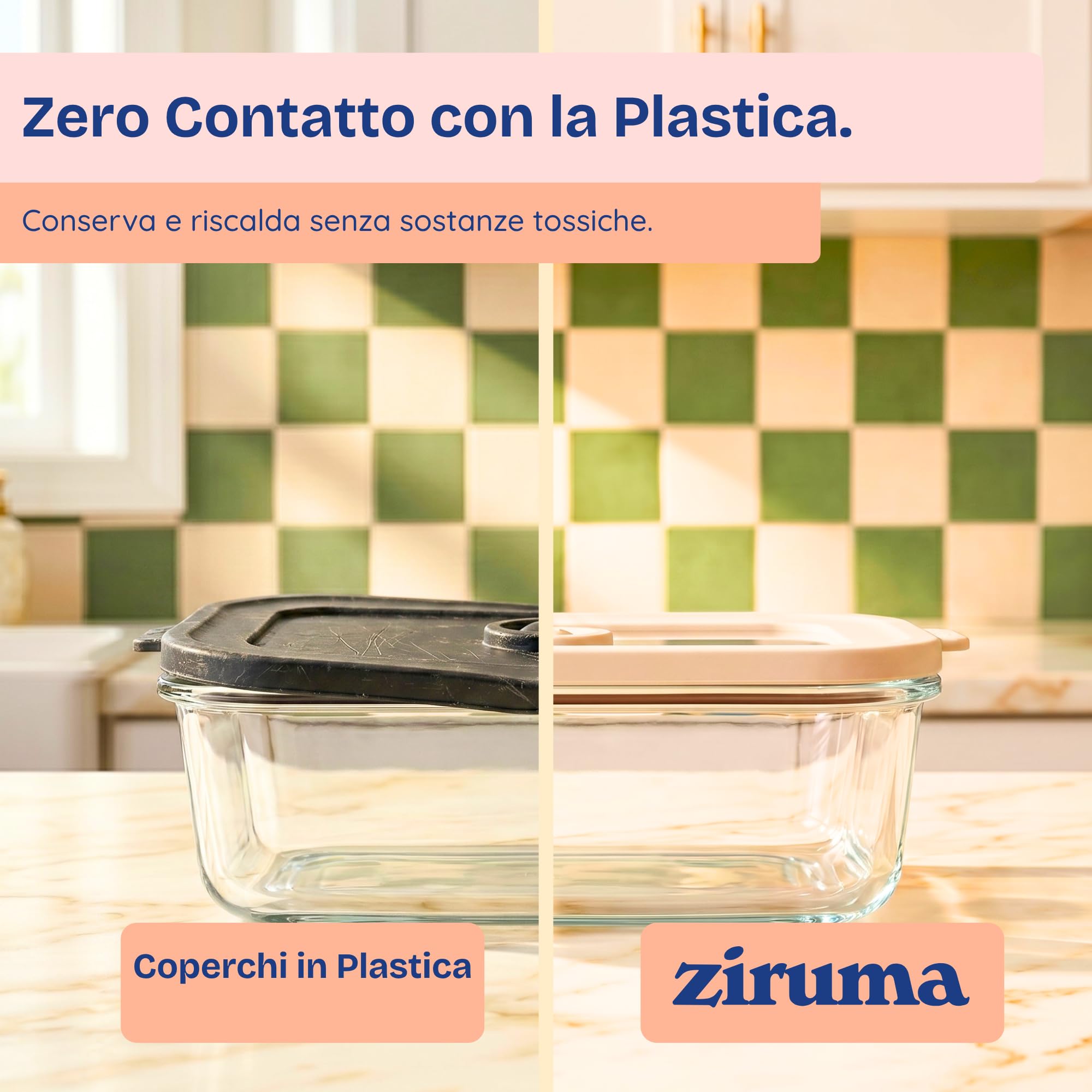 Ziruma Non Tossico Contenitori Vetro Coperchio, Set da 4, 1L, Senza BPA