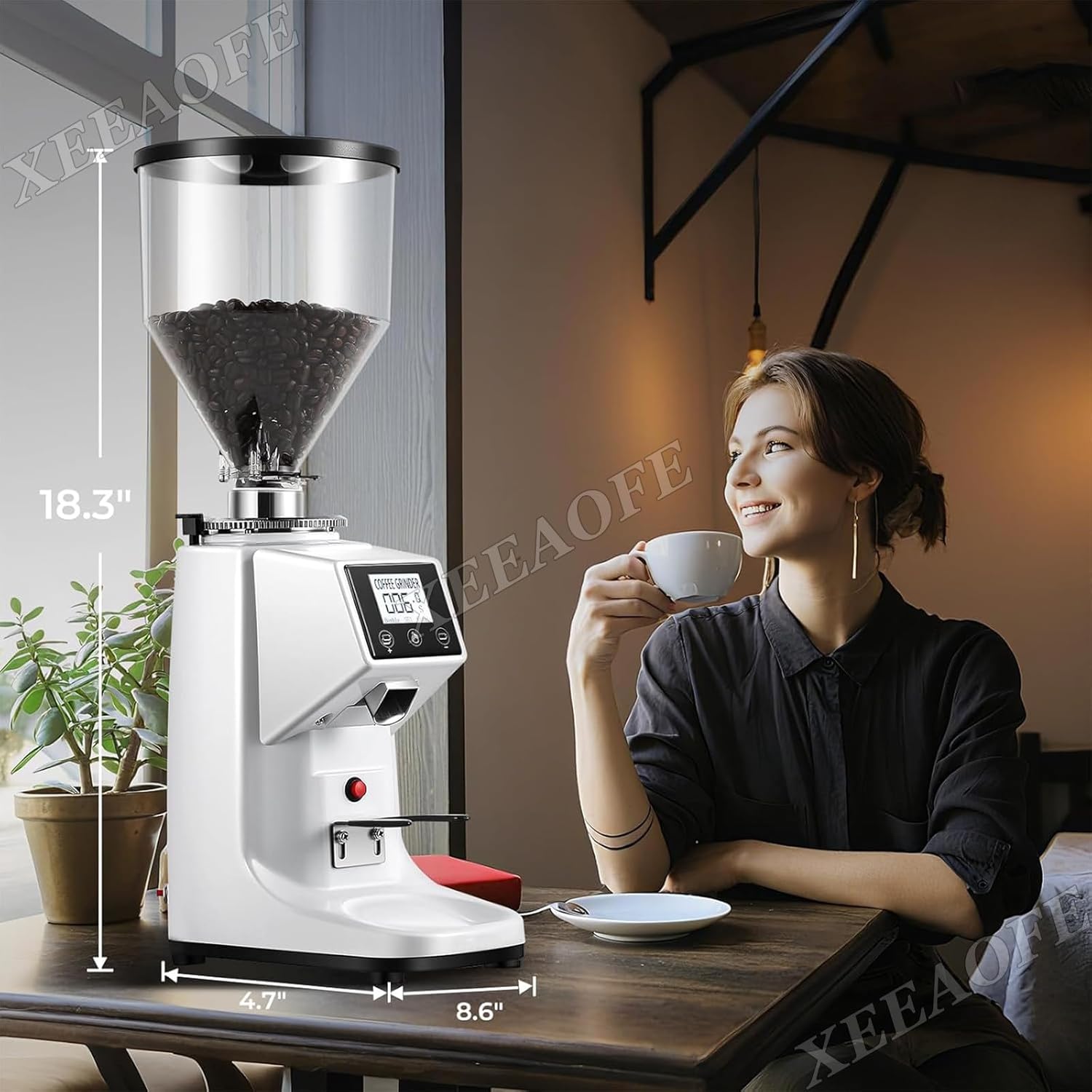 Commercial Coffee Grinder with Touching Screen, Coffee Bean Grinder, Infinite Adjustment 19 Grinding Settings Burr Coffee Grinders,White