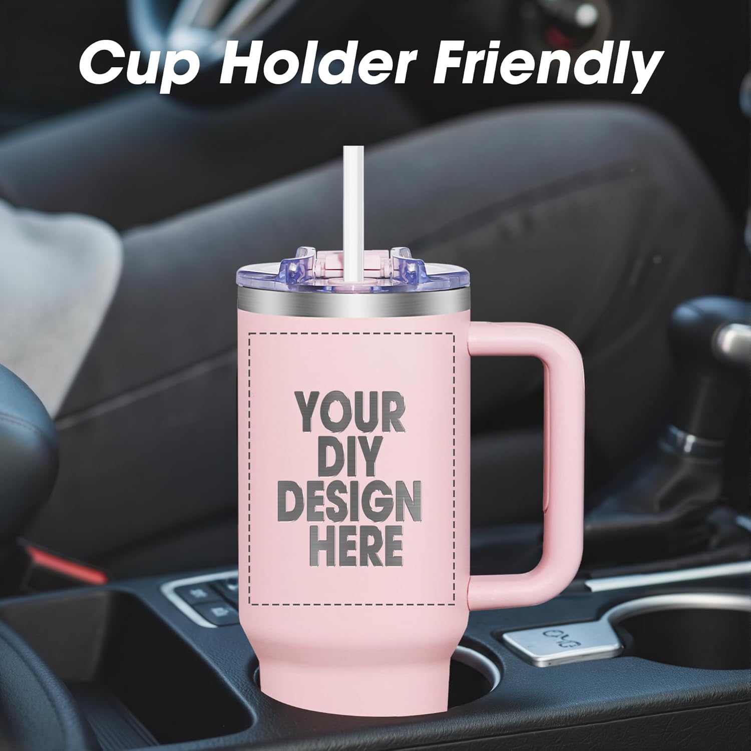 Personalized Custom Tumbler with Laser Engraving Logo Text 40oz Stainless Steel Tumbler with Lid & Straw Handle Double Wall Insulated Tumbler with Text Logo - Image 5