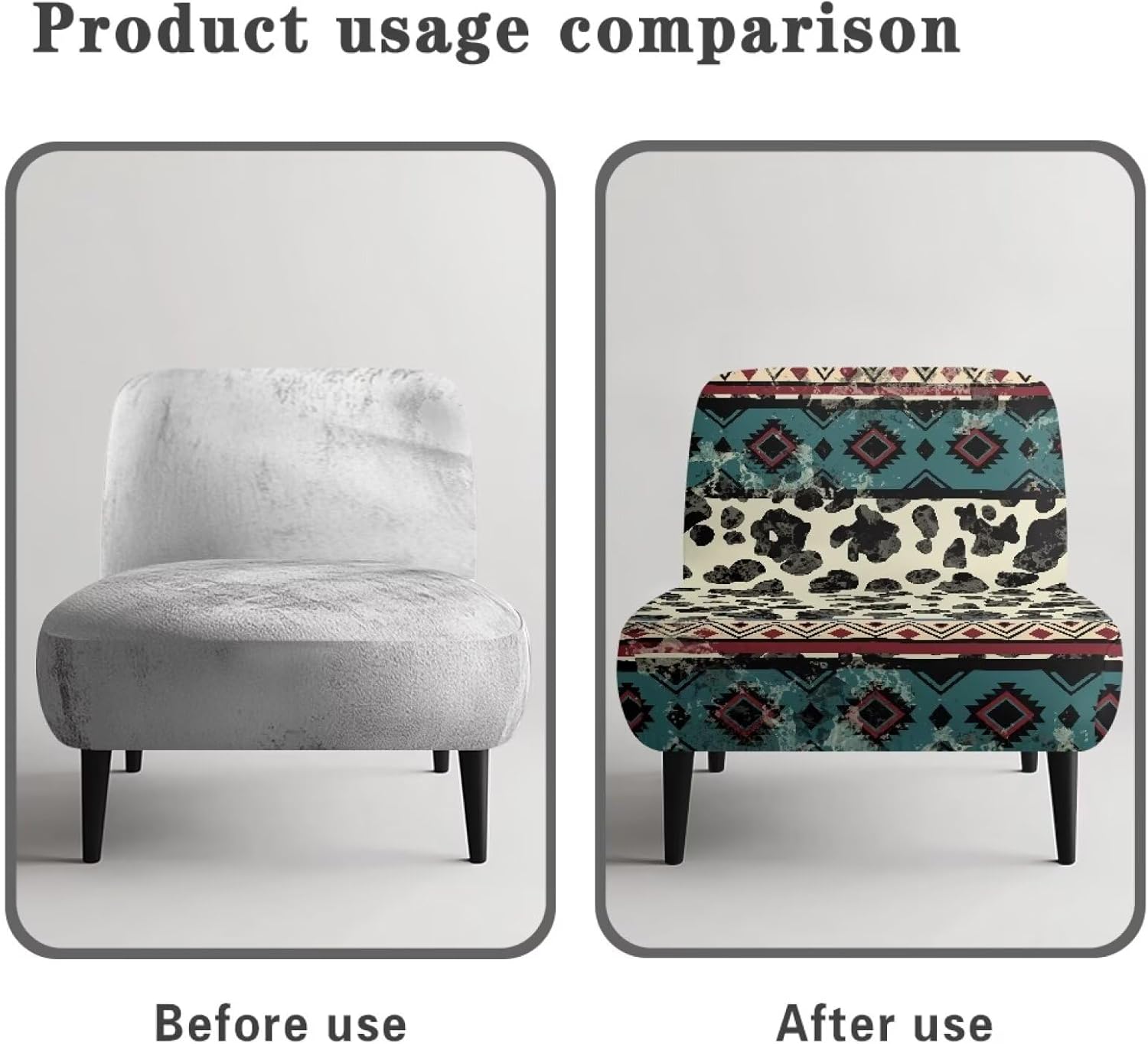 ZOUTAIRONG Geometry Cow Print Accent Chair Cover No Arms Chair Slipcovers for Living Room Armless Slipper Chair Covers Removable Furniture Protector Covers