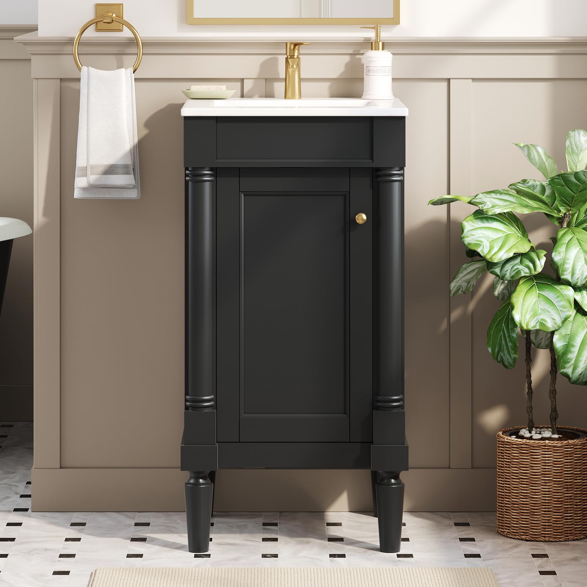 Merax 18 Inch Small Bathroom Vanity with Sink, Black, Modern Vintage