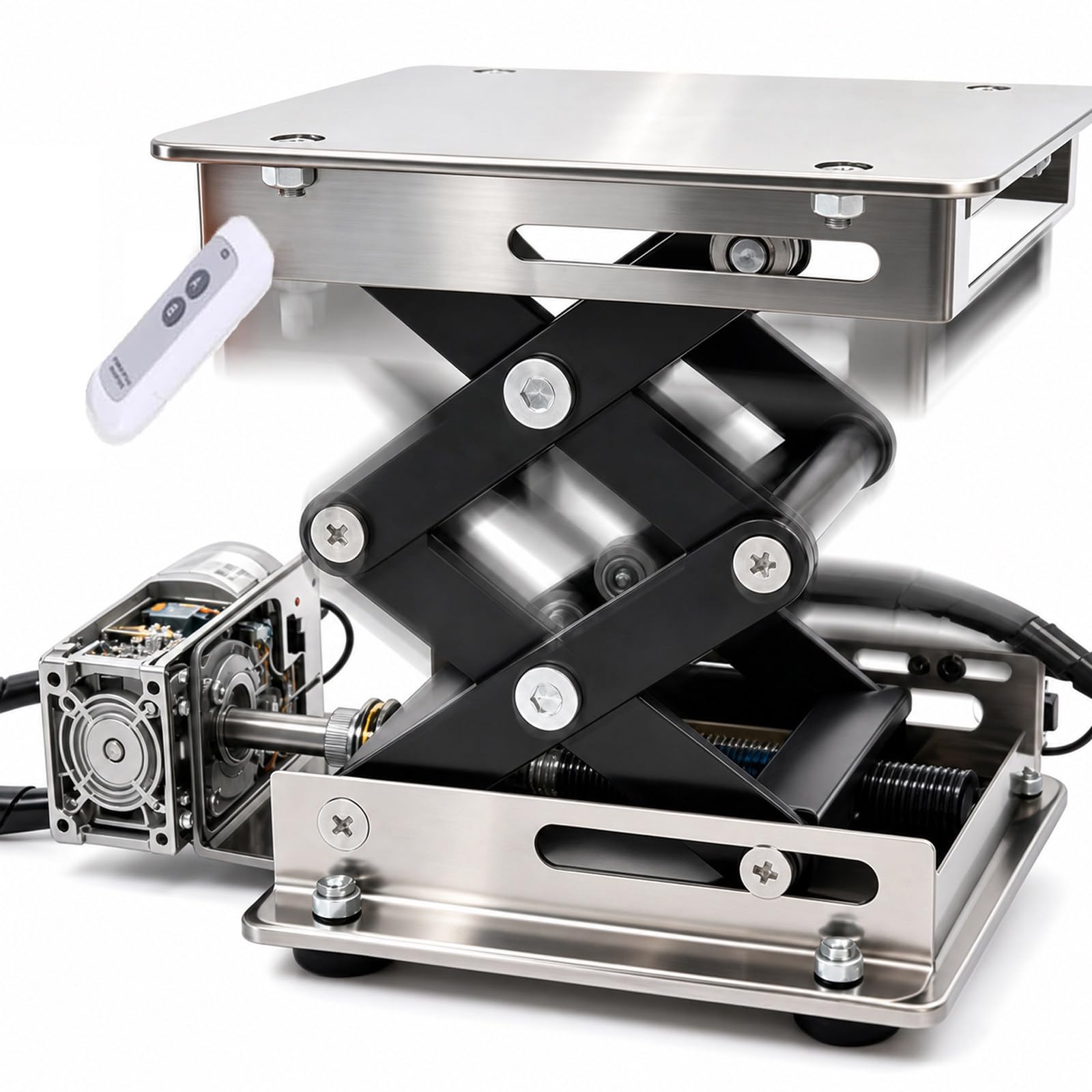 GwlThixion Electric Stainless Steel Lifting Platform, Stainless Steel Adjustable Lifter with Remote Control 10Kg, with Adjustable Height, for Laboratory and Industrial Use 100 * 100MM