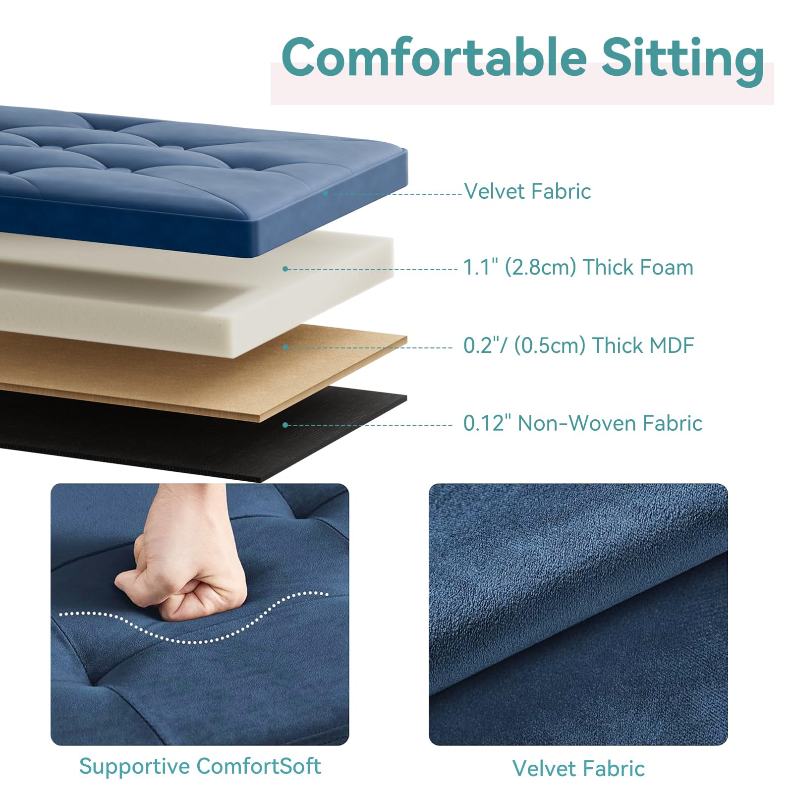 BRIAN & DANY Pouf Contenitore Pieghevole, Cassapanca Contenitore da Interno in Velluto, Puff Poggiapiedi Rettangolare Panca per Camera da Letto, 80x 40x 40 cm, Blu