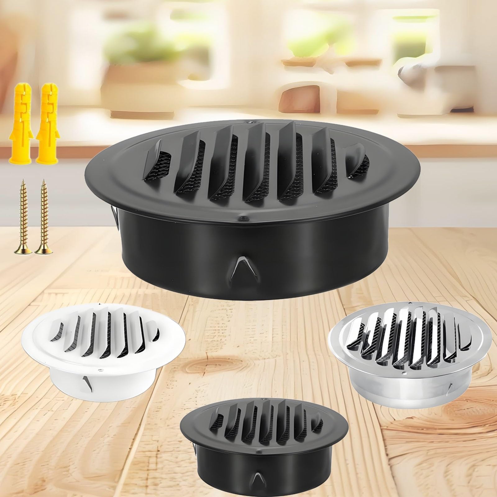 AMZBNEIDI Extractor Vent Cover Grille, Loered Round Vent Cover Stainless Steel Mesh Multicolor 50-200mm Bathroom Garage Attic(Black,120mm/4.7in)