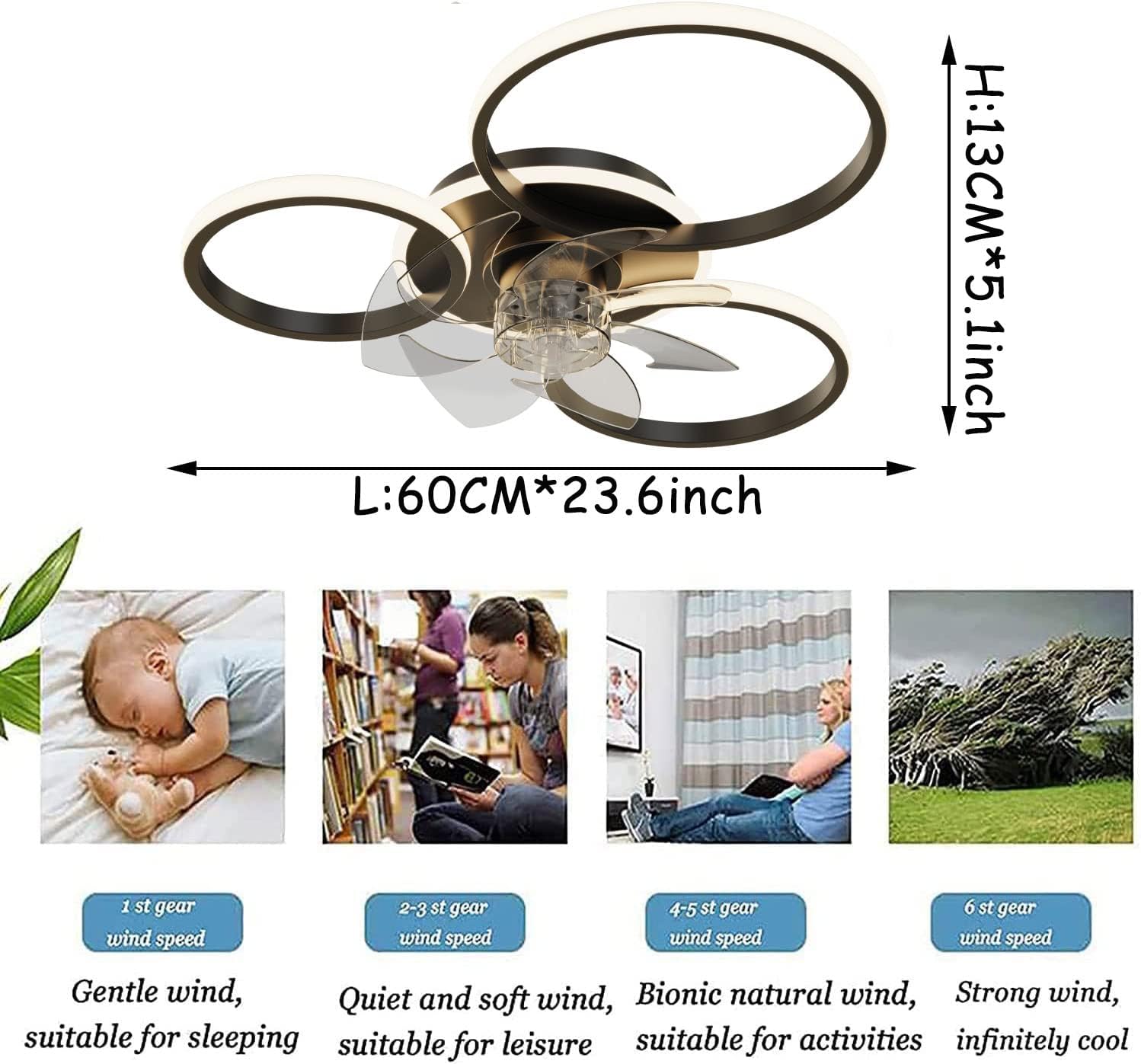 YUEGOO Ceiling Fans with Lamps,Silent Ceiling Fans with Lights and Remote Reversible Fan Light 6-Speed Winter and Summer Mode with Dimmable Light Led Ceiling Light Living Room Bedroom/D/B