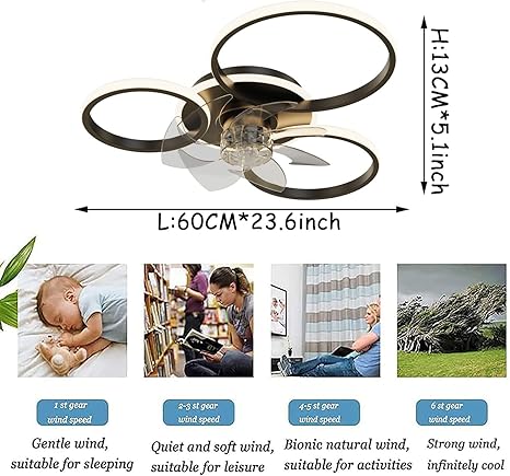 YUNZI LED Plafondventilator Met Lamp En Afstandsbediening Omkeerbaar 6 Snelheden Slaapkamer Dimbaar Plafondventilator Met Licht En Timer Ultradun Rustig Plafondventilator Met Verlichting-Gold||B photo 2