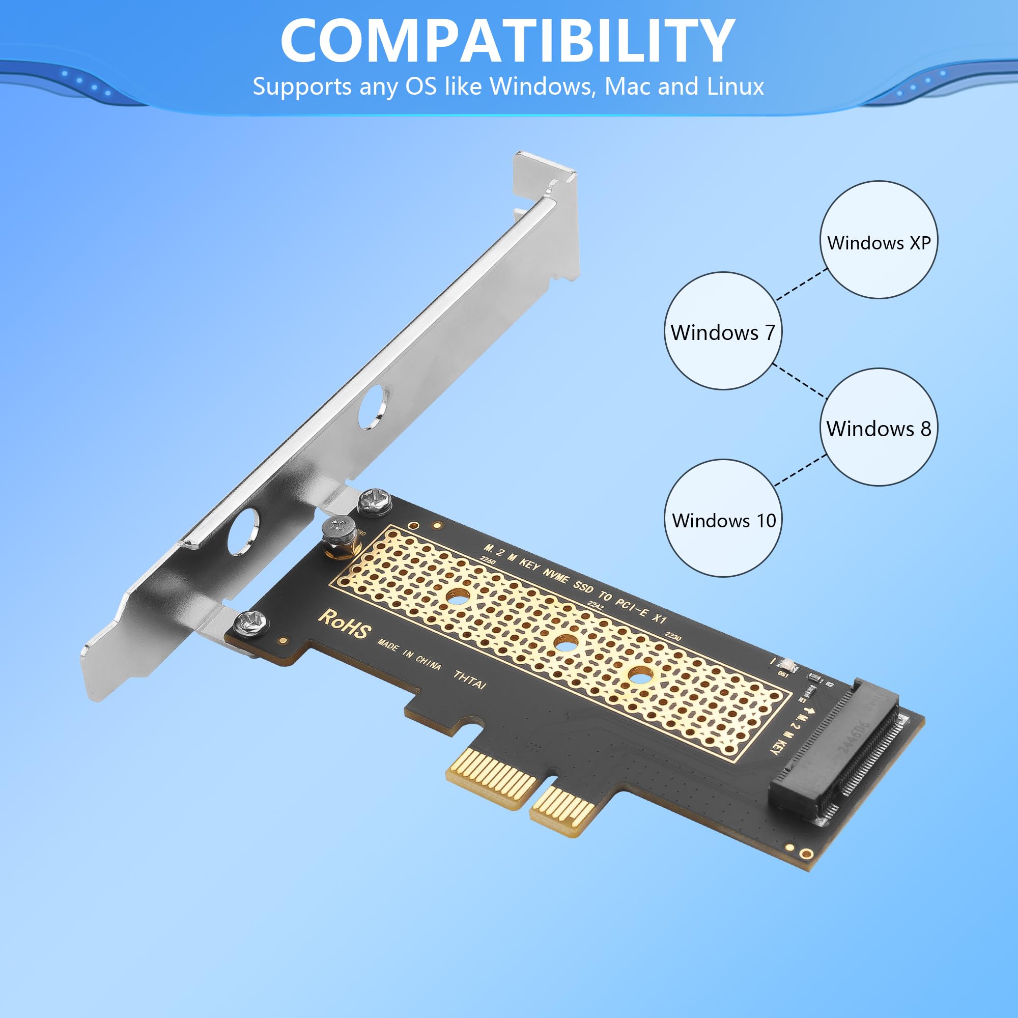 CERRXIAN Adattatore M.2 NVMe a PCIe 4.0 X1, Scheda di Conversione per SSD 2230/2242/2260/2280 M.2 NVMe per Computer Desktop e Portatile, Compatibile con Windows 10 e Windows 7