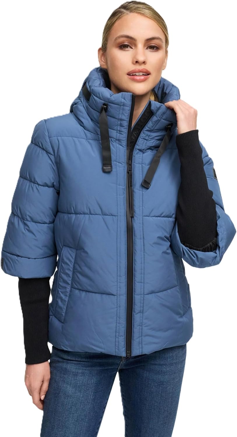 Navahoo Winterjas voor dames (XS-3XL) - gewatteerd, met capuchon en extra lange geribbelde manchetten - N081, zwart, S