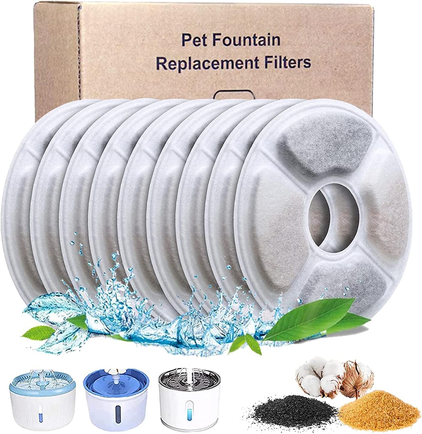 8 Pack Cat Water Fountain Replacement Filter , for 1.6L / 2L / 2.4L / 2.5L Automatic Pet Fountain Cat Water Fountain Dog Water…