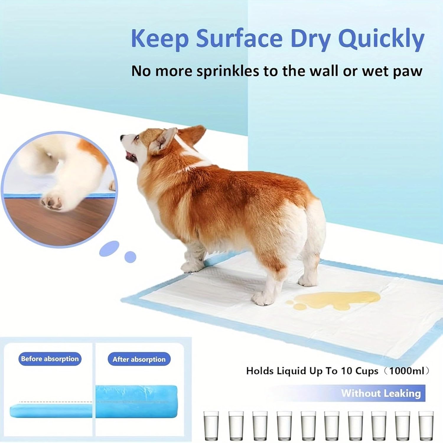 Puppy Pee Pads 24"x24"-100 Count ， Dog Pee Training Pads Super Absorbent & Leak-Proof ， Disposable Pet Piddle and Potty Pads for Puppies ， Dogs ， Doggie， Cats ， Rabbits