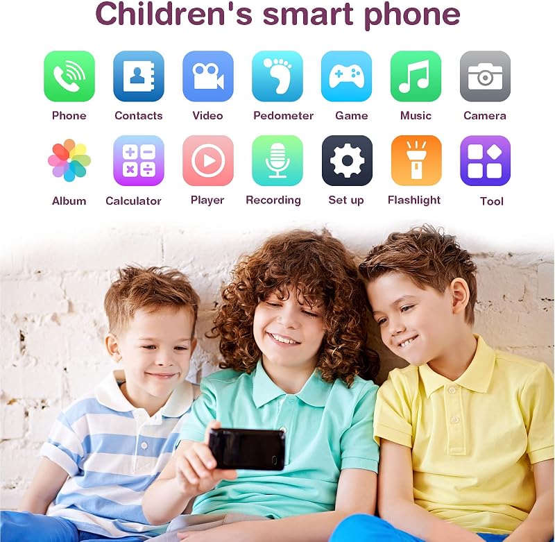 PTHTECHUS Gyerek Mobiltelefon 3,8" Érintőképernyővel - Játéktelefon Hívás, SOS, MP3, Dupla Kamera, 16 Játék, Lépésszámláló, SIM Kártya Támog