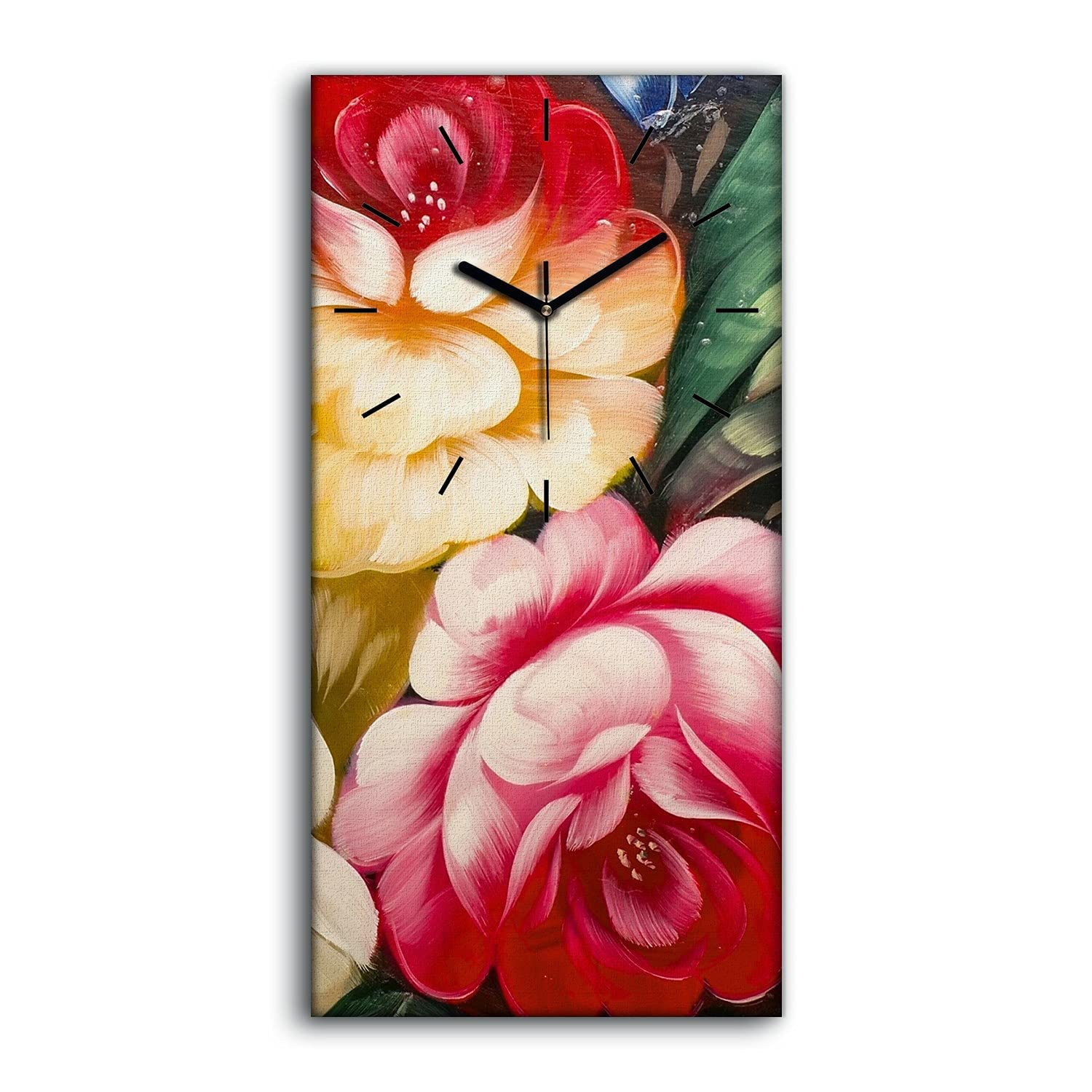 Horloge sur Toile Fleurs Abstraites 30x60cm pour Salon et Chambre