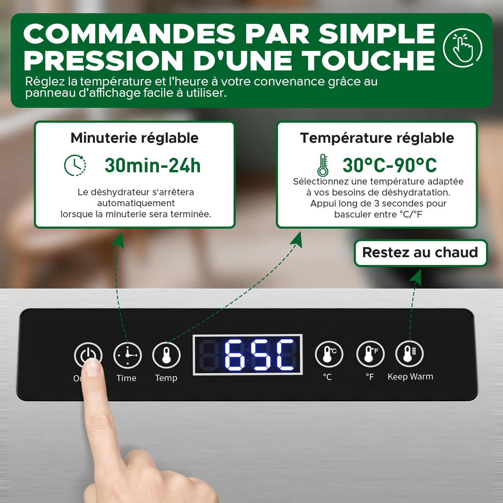 Kwasyo Deshydrateur Aliment, Déshydrateur Inox 6 Étages, avec Minuteur (24H), Température réglable 30℃-90℃, Déshydrateur Électrique pour Boeuf, Fruits, Légumes, Sans BPA, 400W