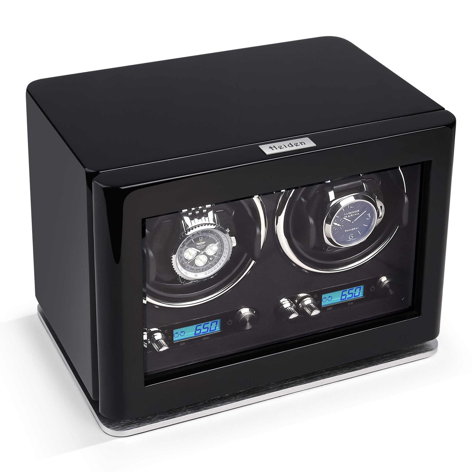 Heiden Double Watch Winder - Direct Drive Brushless Motor, LCD Digital Controls - Zero Magnetization, 100+ Setting Combination, Ultra Quiet Nova 2 Watch Winder for Automatic Watches Such as Rolex