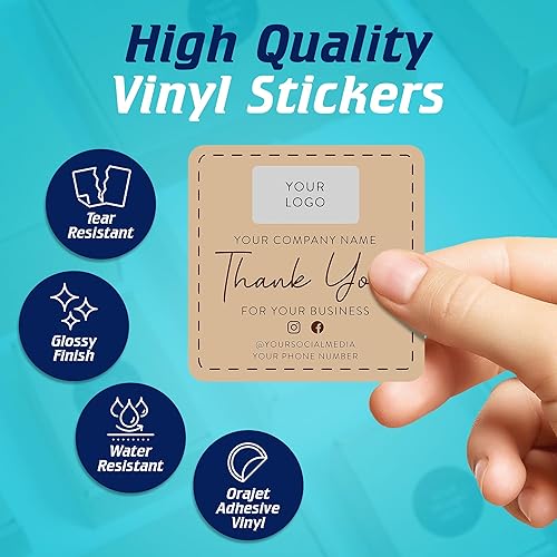 Vista 45 de DayStar Custom Signs & Design, Paquete de 60 calcomanías rectangulares personalizadas de vinilo personalizadas para logotipo de pequeñas empresas