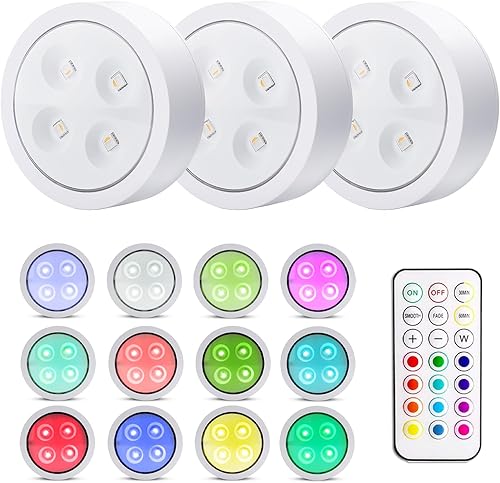 swesara Stick on Lights with Remote Shelf Lights Battery Operated Push Lights Small Led Bookshelf Lights Above Cabinet Lighting 2 Pack Black