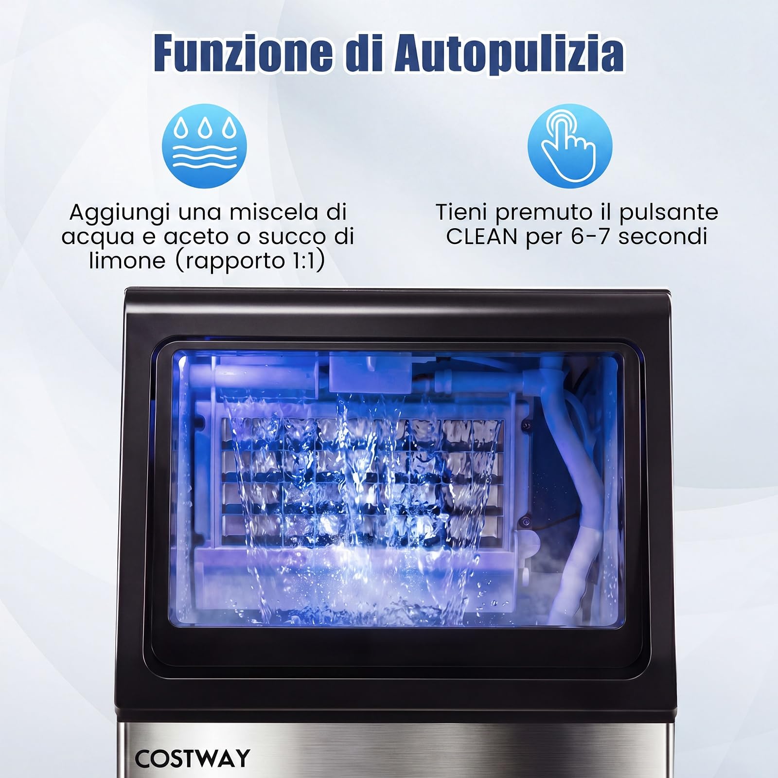 COSTWAY Macchina per Ghiaccio Commerciale 50kg/24h | Fabbricatore Ghiaccio con Autopulizia, Timer, 36 Cubetti in 13 Minuti, Ice Maker con Paletta per Bar Ristorante e Caffetteria