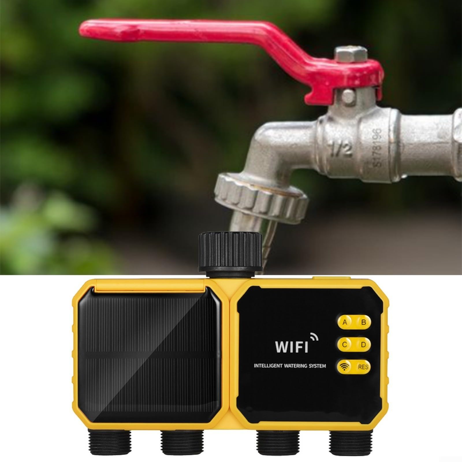 Timer di irrigazione solare con 4 canali indipendenti, regolatore automatico di irrigazione a goccia, IPX5 impermeabile programmabile dispositivo di irrigazione delle piante con USB - Backup