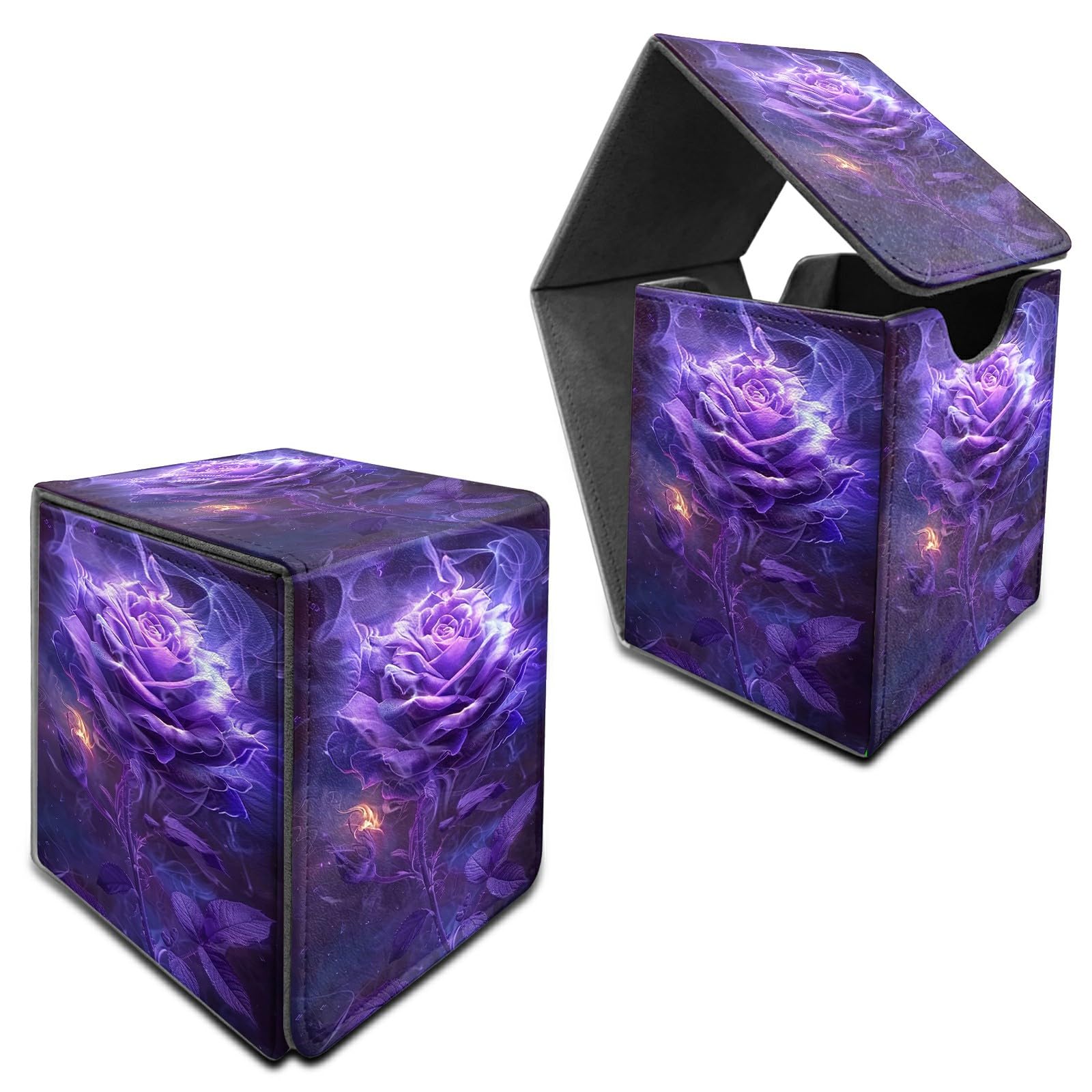 RWUTYTIUL for MTG Commander Deck Box, Card Storage Box Fits 100+ Sleeved Cards, PU Leather Large Size Strong Magnet Card Deck Case Holder for Board Game Magic MTG TCG CCG, Purple Rose