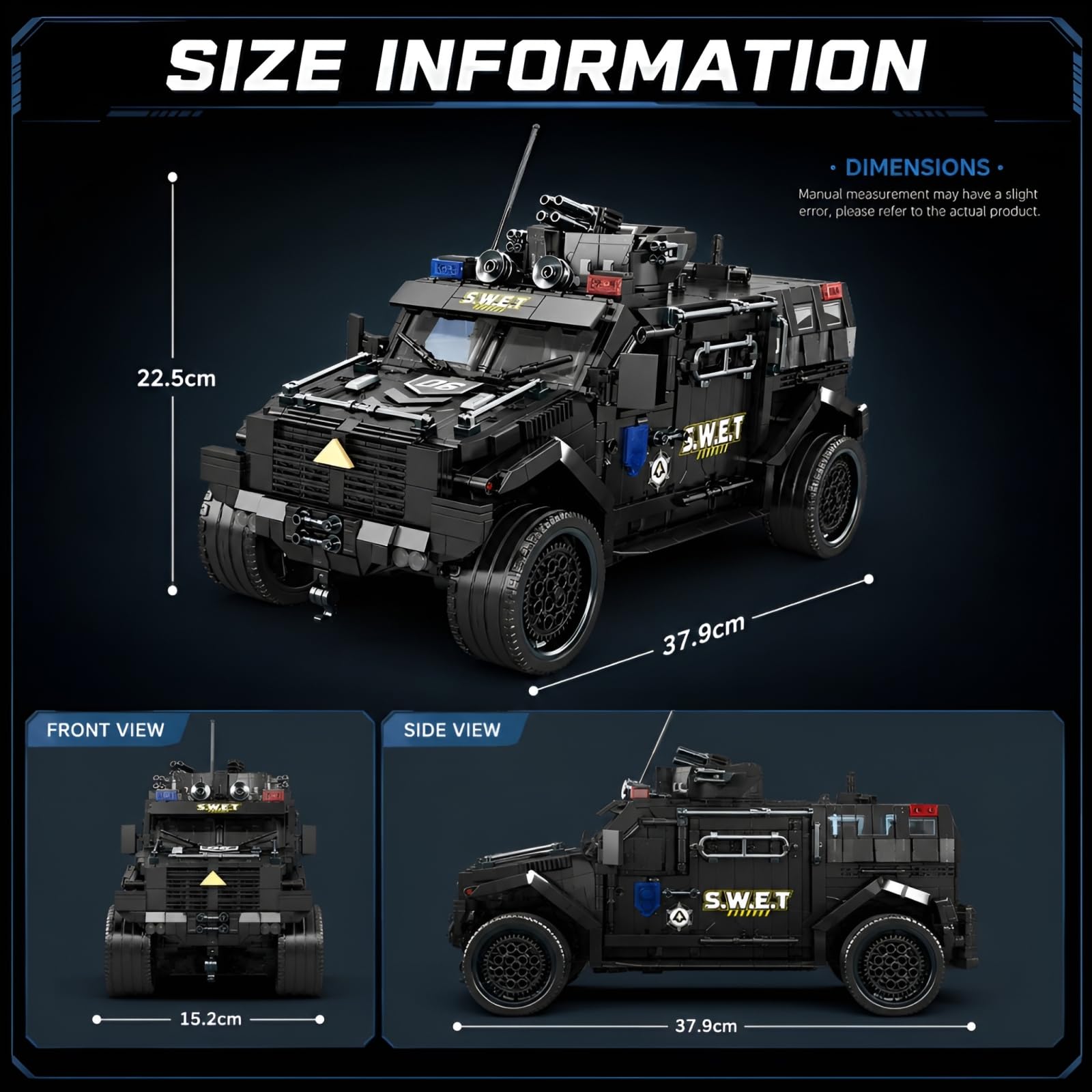 Kit di costruzione per auto della polizia, 1999 pezzi, veicoli corazzati, veicoli fuoristrada pesanti, oggetto decorativo, collezione hobby, idee regalo per gli amanti dell'esercito