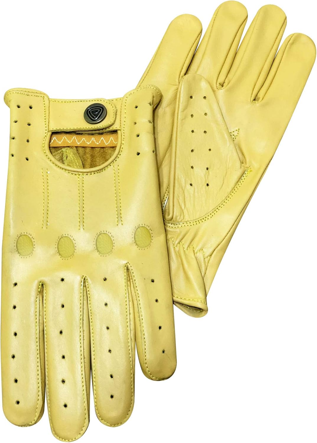 Slim Fit Retro Style Soft Real Leather Men's Driving Gloves Unlined Chauffeur 507 (Yellow, S)