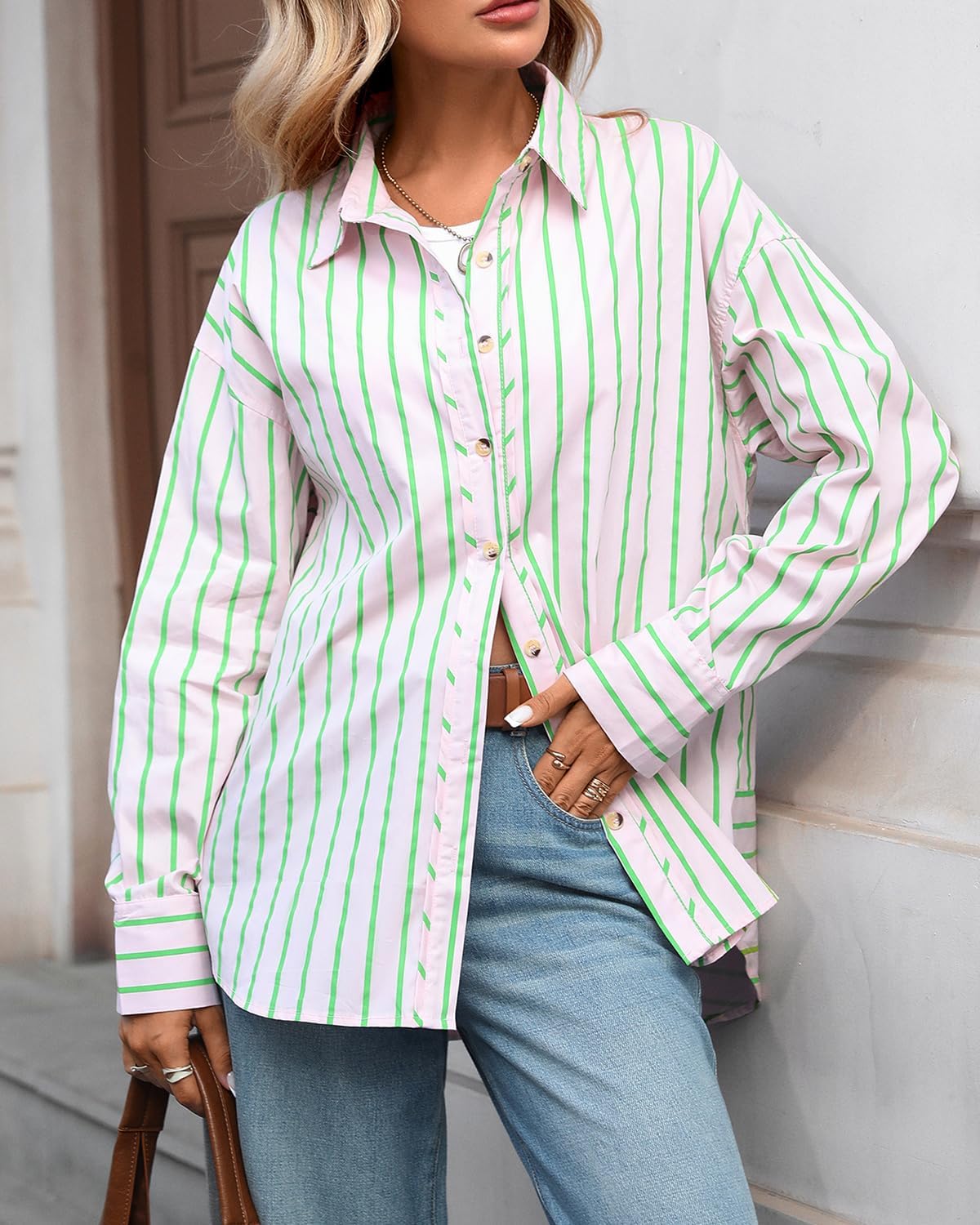 CHYRII Women's Striped Button Down Long Sleeve Blouse - Image 3