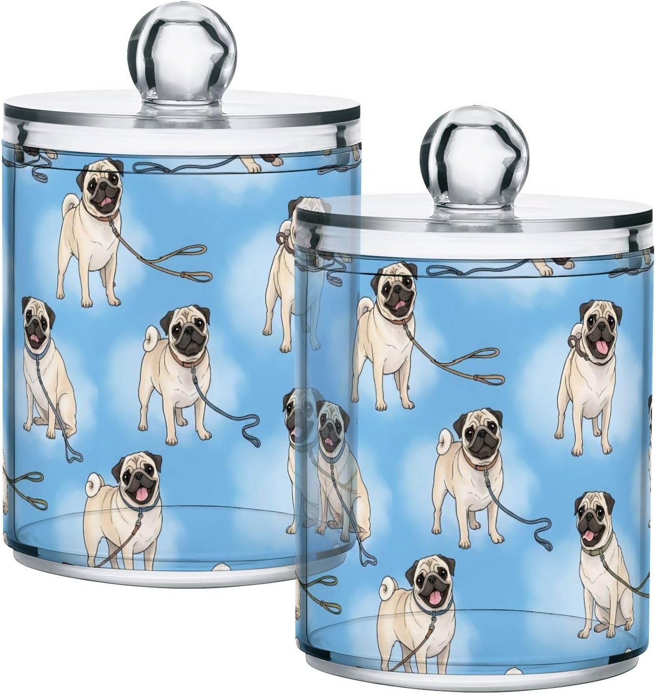 Joisal Funny Dog Blue Cotton Swab Holder Jars for Bathroom Counter