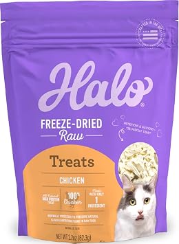 Halo Purely For Pets HALO Liv-A-Littles Grain Free Natural Dog and Cat Treats - 2.2 Oz Freeze Dried Chicken Breast - Real Whole Meat Pet Treats in Portable Jar - Sustainably Sourced, Low Calorie, and Great for Training | 100% Real Chicken Breast, Minimally Processed, All-Natural High Protein Treat for Cats