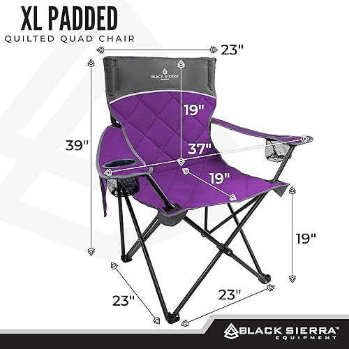 Miniatura 3 de Black Sierra - Silla plegable de gran tamaño para campamento, asiento de exterior resistente que soporta 300 libras con marco de acero, silla