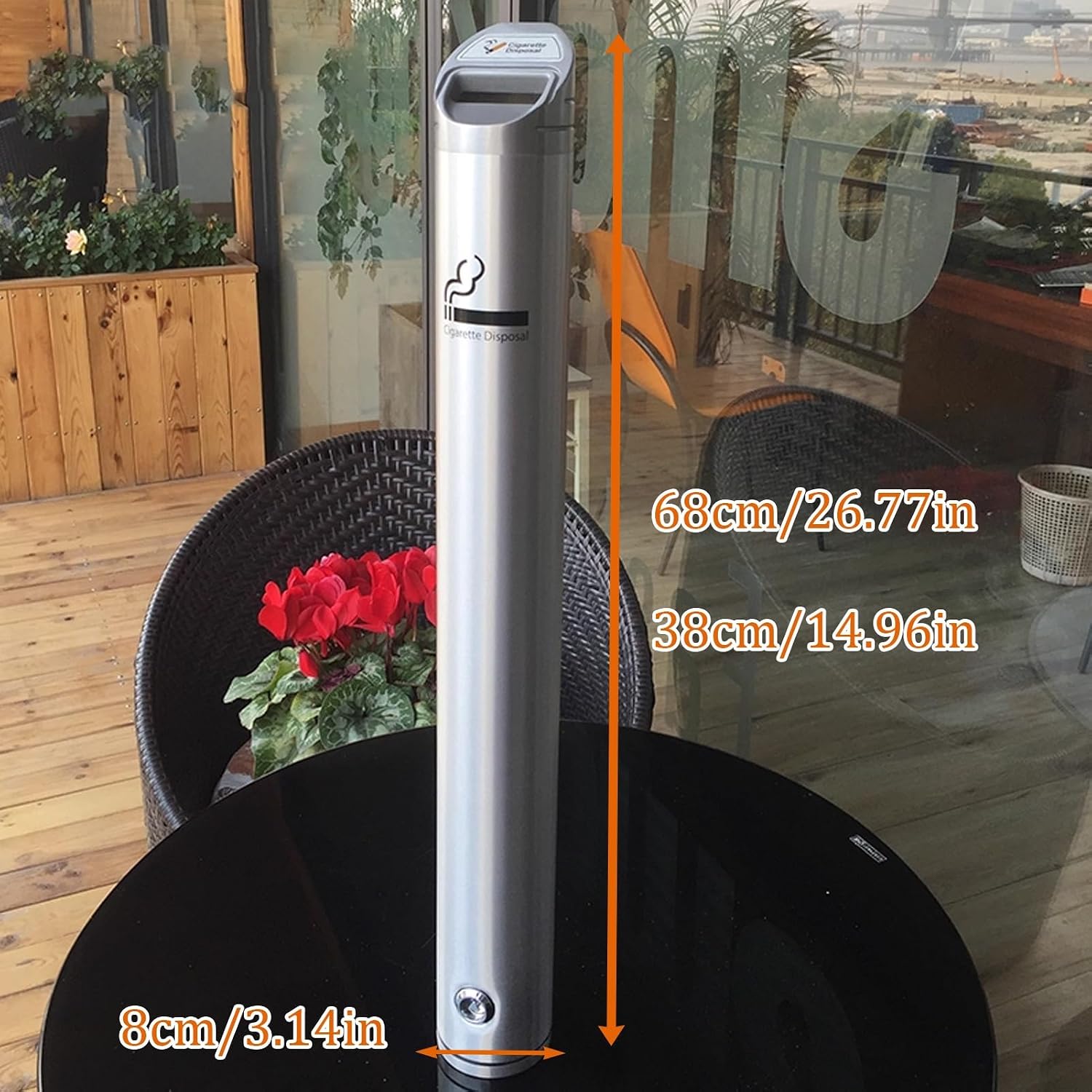 Standing Ashtray, Outdoor Ashtray Wall, Aluminum Alloy Cigarette Butt Receptacle, Bin Lockable Metal Ash Tray, Mounted Space Saving Commercial Cigarette, For Pub Office(Black 48cm/18.89in)